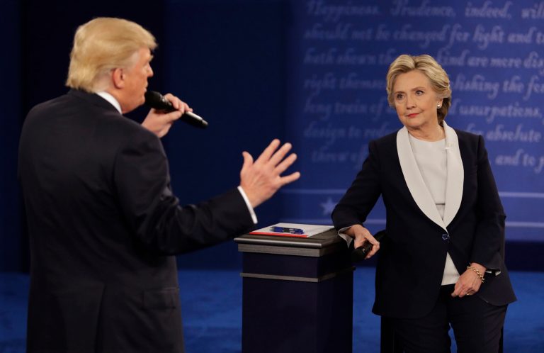 Trump was interrupted more than twice as much as Hillary Clinton at Sunday's debate. (AP Photo/John Locher)