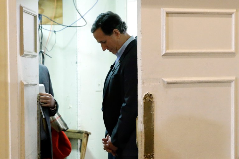 Santorum, who won Iowa's caucus in 2012, carried just 1 percent and zero delegates this time around. (AP Photo/Matt Rourke)