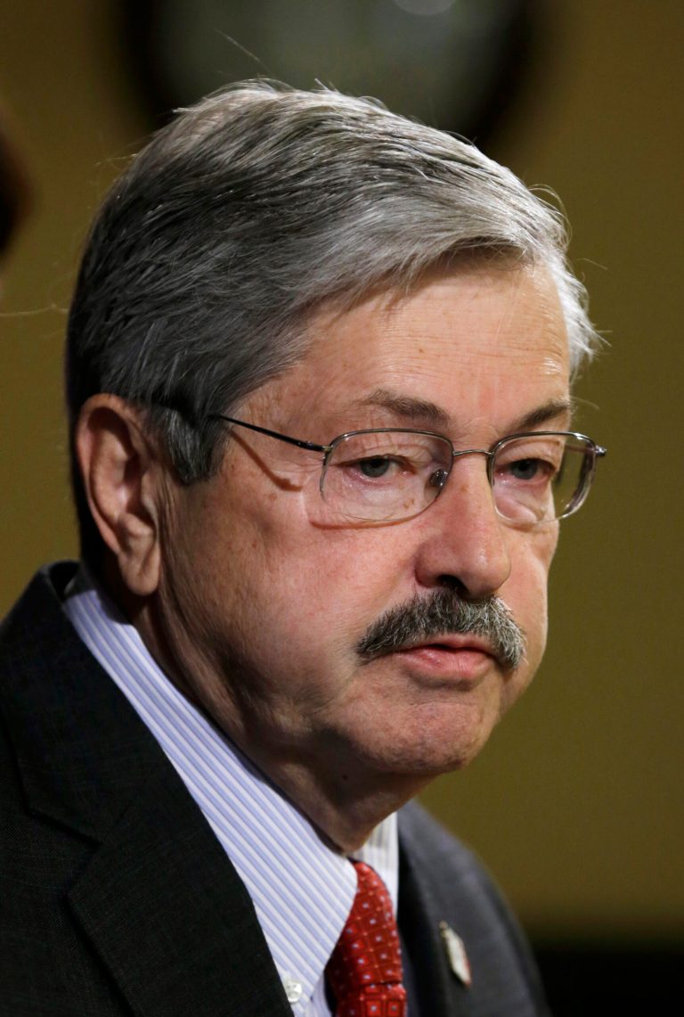 This photo taken Monday, Oct. 21, 2013 shows Iowa Gov. Terry Branstad speaking during his weekly news conference at the Statehouse in Des Moines, Iowa. Fed up with being pushed aside, veteran Iowa Republicans are quietly working to wrest control of the state GOP from the evangelicals, tea partyers and libertarians they blame for alienating longtime party loyalists and diminishing the stateÃ?s coveted presidential caucuses. Led by Branstad, these Republicans want to grow the state party __ led lately by ideological crusaders __ by bringing back into the fold voters seeking pragmatic solutions to a host of problems and attracting people of diverse political stripes, including women and younger voters. (AP Photo/Charlie Neibergall)