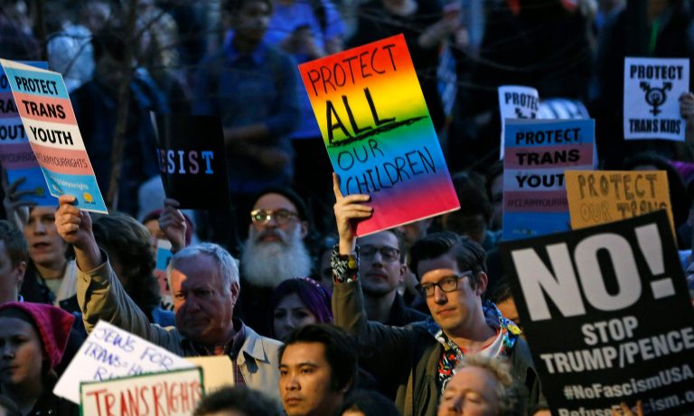 Several states resumed debate over whether to ease or restrict access to bathrooms by transgender students. (AP Photo/Kathy Willens)