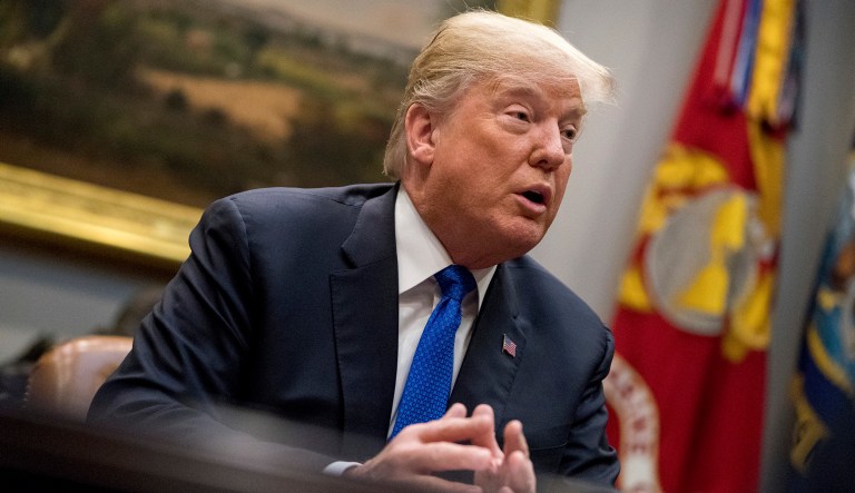 President Trump expressed his excitement Thursday morning about the Dow Jones Industrial Average exceeding 25,000 points for the first time. (AP Photo/Andrew Harnik)