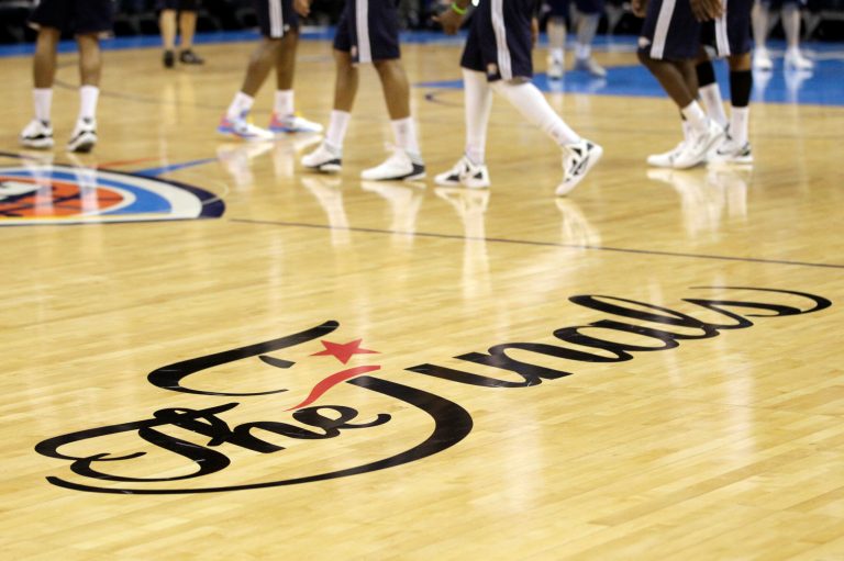   The Oklahoma City Thunder team run through drills during practice, Monday, June 11, 2012, in Oklahoma City. Game 1 of theÂ NBA finals basketball between the Miami Heat and Thunder is scheduled for Tuesday. (AP Photo/Jeff Roberson)  