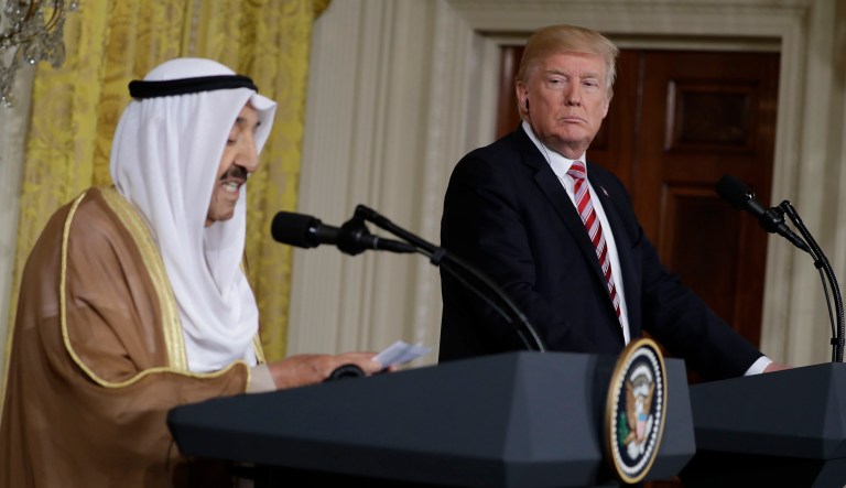 President Trump downplayed the U.S. interest in Syria's nearly seven-year civil war Thursday, saying at a press conference with Kuwait's leader that 