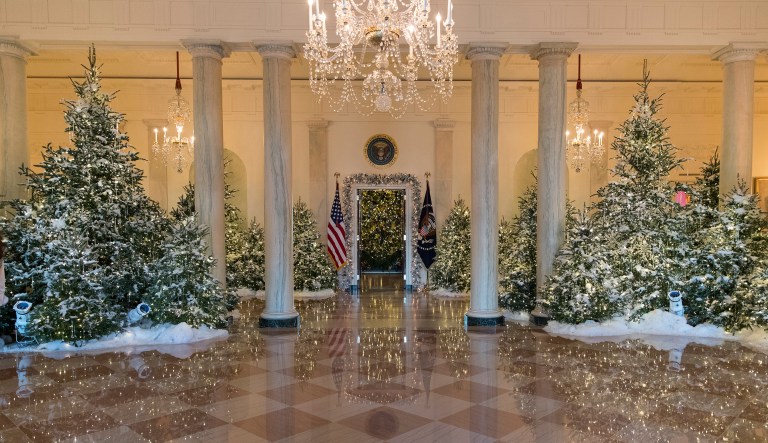 The Grand Foyer and Cross Hall are decorated with 