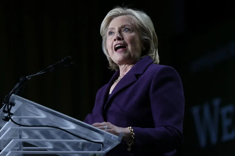 Former U.S. Secretary of State Hillary Clinton addresses the 30th Anniversary National Conference of Emily's List March 3, 2015 in Washington. (Photo by Win McNamee/Getty Images)