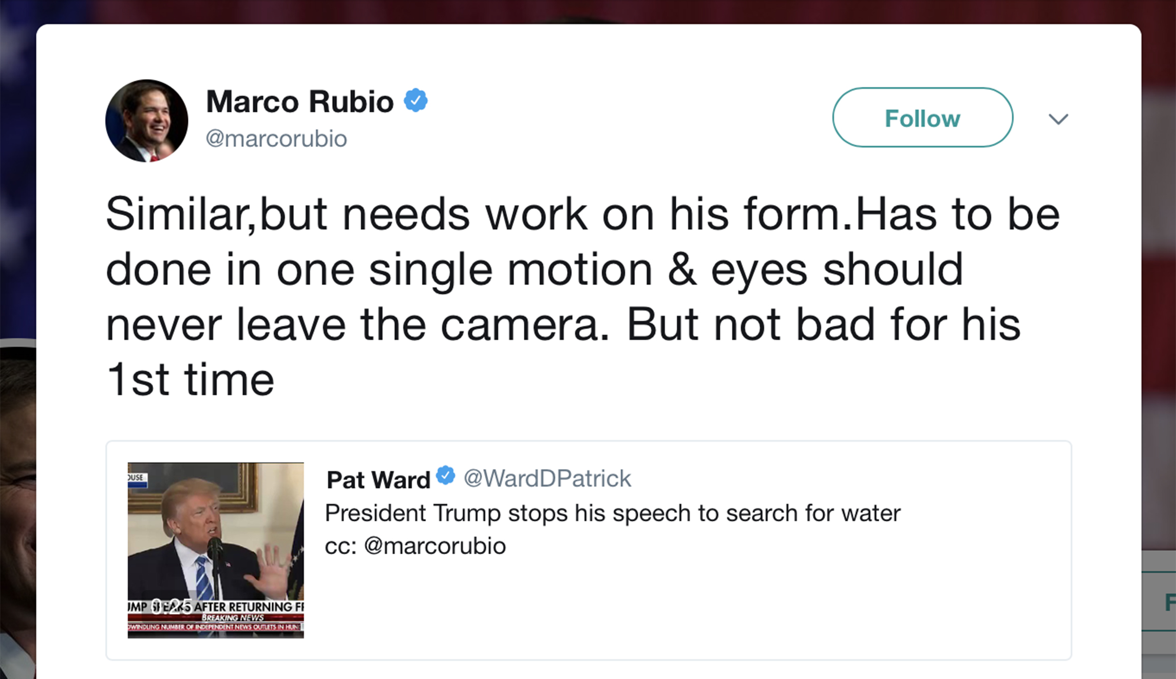 Marco Rubio gives Trump advice on how to drink water