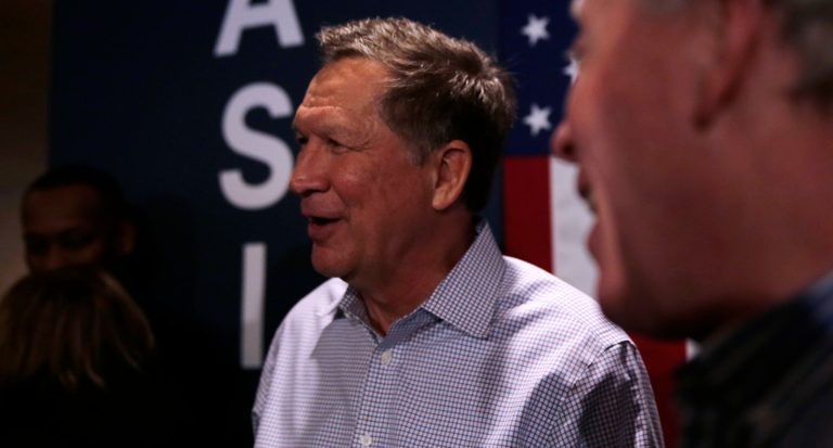 Kasich assured reporters he will steer clear of attacking his Republican rivals in the debate Saturday night. (AP Photo/Charles Krupa)