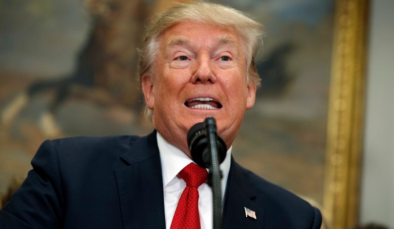 President Donald Trump speaks before signing an executive order on health care in the Roosevelt Room of the White House, Thursday, Oct. 12, 2017, in Washington. (AP Photo/Evan Vucci)