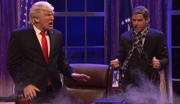 Trump is visited by the ghosts of his past, present and future. (Image courtesy screenshot)