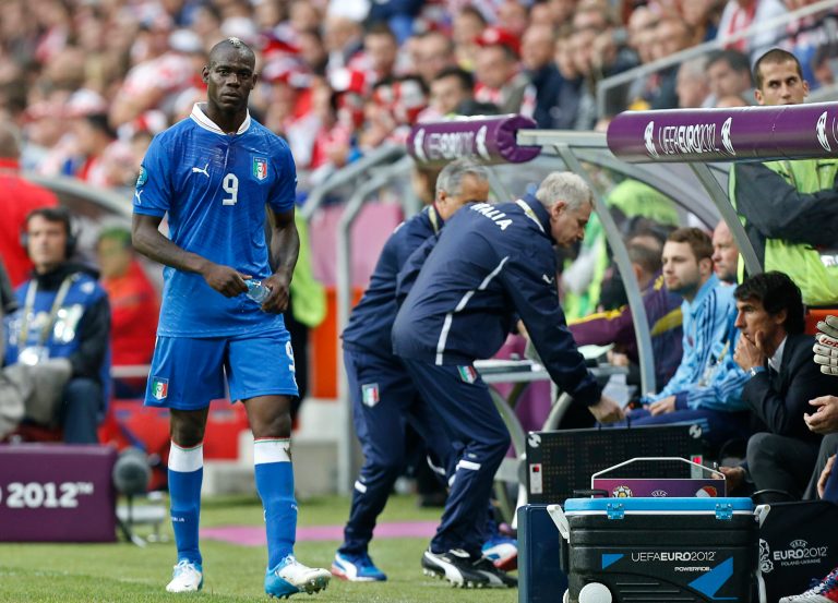   FILE - The June 14, 2012 file photo shows Italy's Mario Balotelli leaving the pitch after being substituted during the Euro 2012 soccer championship Group C match between Italy and Croatia in Poznan, Poland. UEFA has charged the Croatian football federation with its fans' bad behavior. (AP Photo/Jon Super)  