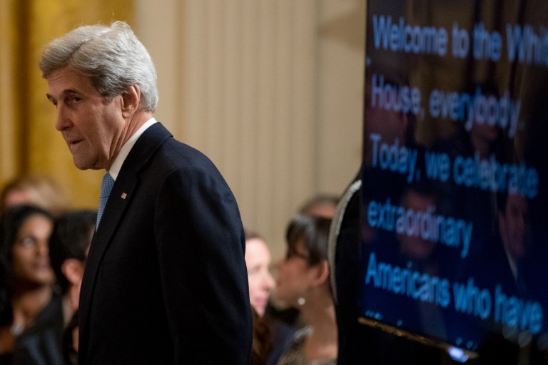 Kerry lamented Friday that technology has allowed the quick spread of false information. (AP Photo/Andrew Harnik)