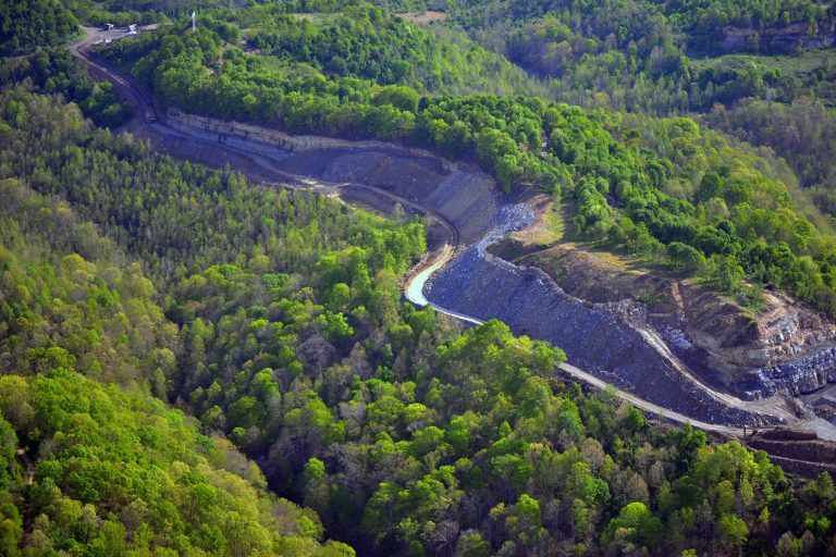 In this April 2012 photo released by the Kentucky Division of Mine Reclamation and Enforcement, an aerial view shows a surface coal mine in Martin County, Ky. (AP Photo)