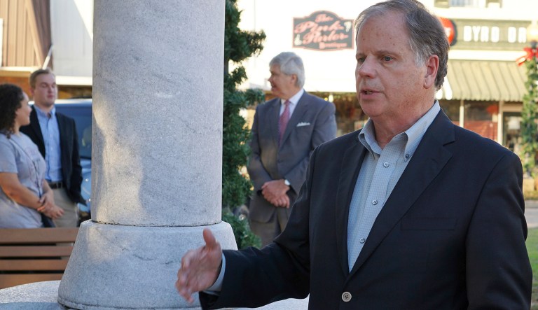 The Jones campaign released a new 30-second ad quoting Ivanka Trump, Sen. Richard Shelby (Alabama's senior senator and a Republican), and Alabama's favorite son, Attorney General Jeff Sessions. (Aly Grice/The Troy Messenger via AP)