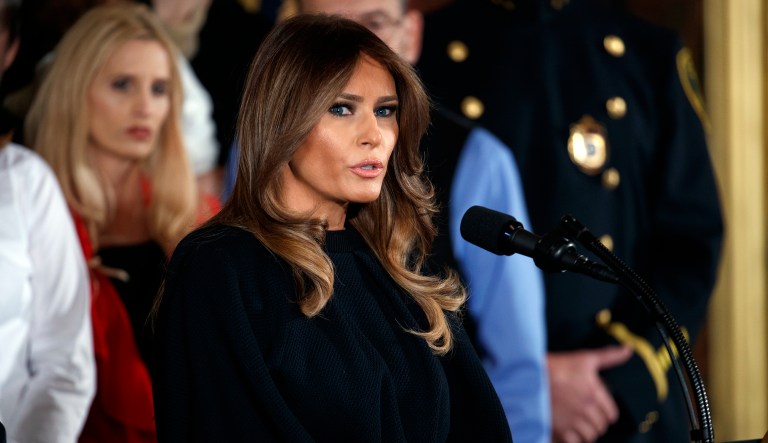 When first lady Melania Trump heads over to Japan with the president next week, she will be protected by an all-female police squad. (AP Photo/Evan Vucci)