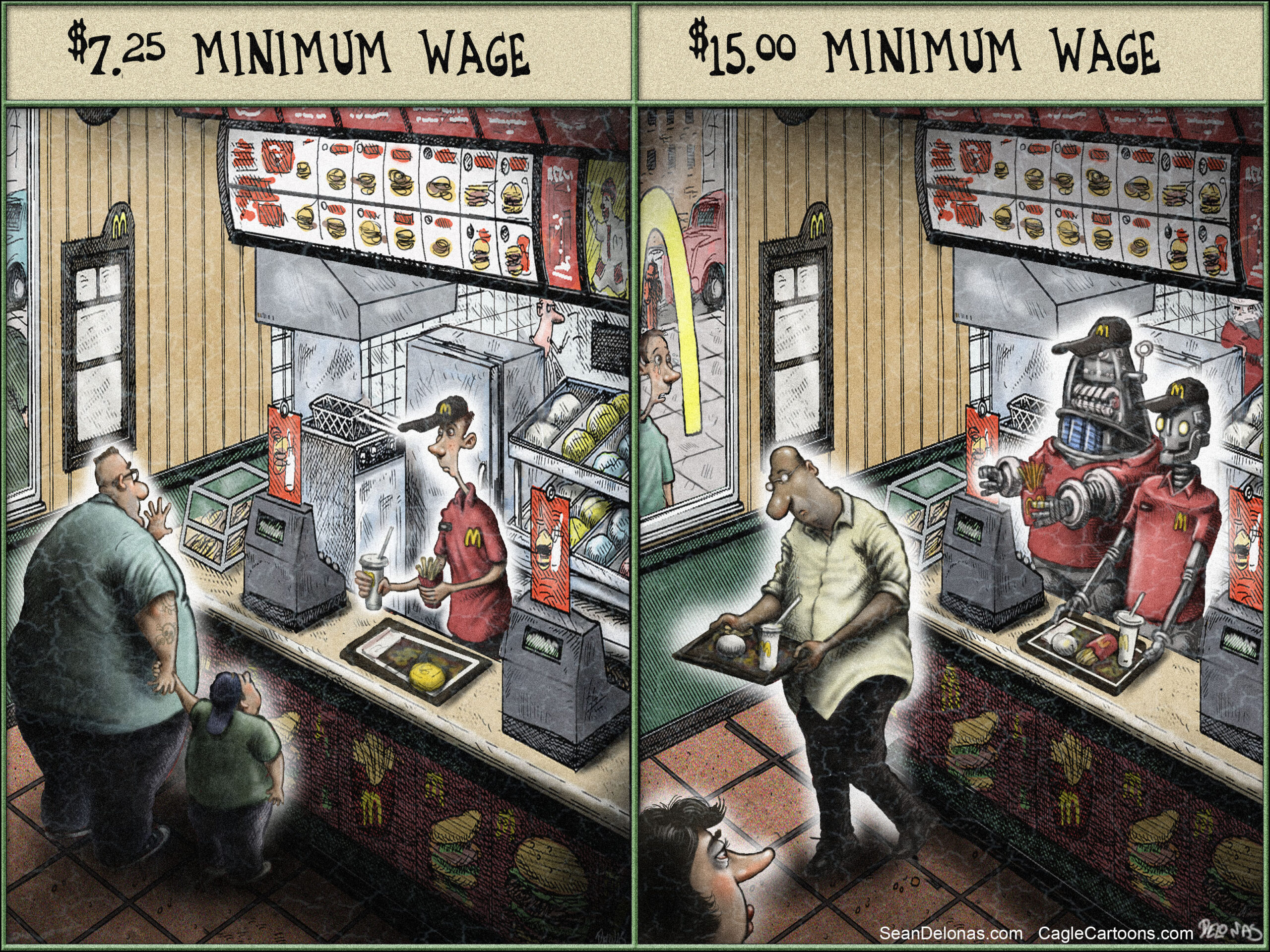 Editorial cartoon: Minimum wage in the age of robots