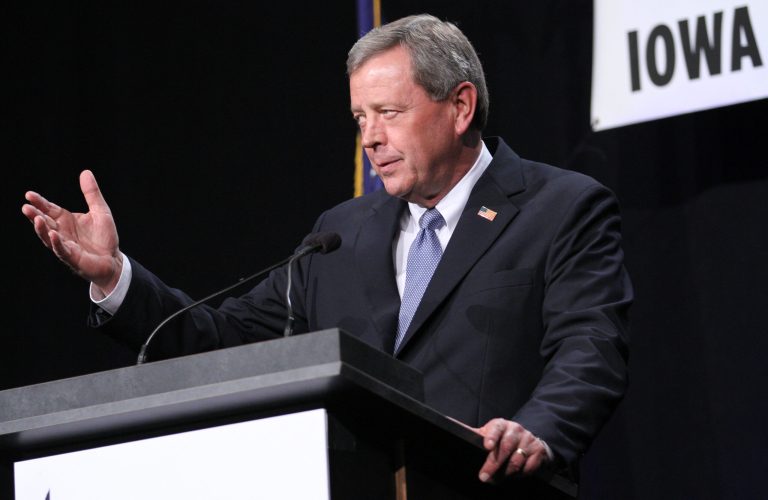Rep. Tom Latham, R-Iowa, speaks during the Iowa Faith and Freedom Coalition's Friends of the Family Banquet in Des Moines, Iowa, on Nov. 9. (AP Photo by Justin Hayworth)