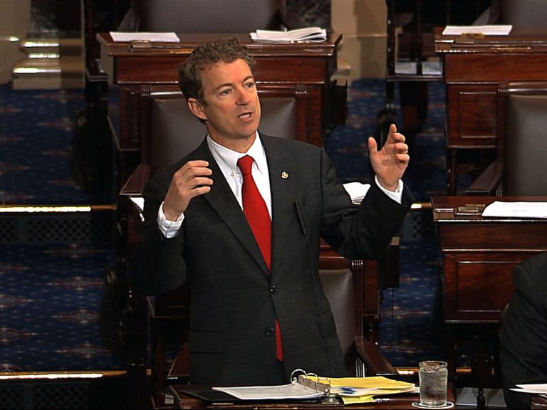 Senator Rand Paul, R-Ky., upset some Republicans last week when his 13-hour filibuster delayed CIA director nominee John Brennan's confirmation. (AP Photo/Senate Television)