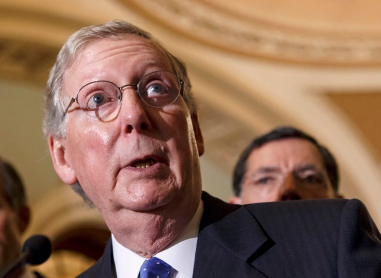 FILE - In this Sept. 24, 2013 file photo, Senate Minority Leader Mitch McConnell of Ky. speaks on Capitol Hill in Washington. In its first major campaign finance case since the Citizens United ruling in 2010, the Supreme Court is considering whether to undo some limits on contributions from the biggest individual givers to political campaigns. Mitch McConnell of Kentucky want the court to overturn the overall limits on what contributors may give in a two-year federal election cycle.    (AP Photo/J. Scott Applewhite, File)