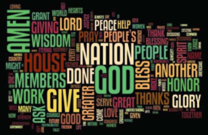 C-SPAN word cloud showing the most commonly used words in the opening prayers of guest House chaplains.