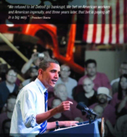 Jeep Wrangler behind the president as seen in his new second term agenda binder.