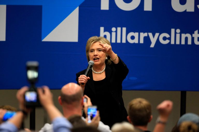 Hillary ClintonÂ has been working to co-opt Bernie Sanders'Â support base by pandering vigorously to her party's left-wing.Â (AP Photo/Nati Harnik)