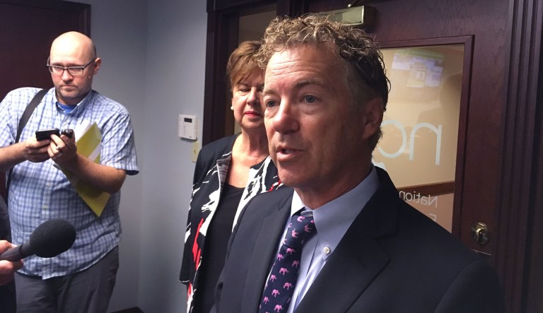 Rene Boucher, the neighbor who tackled Sen. Rand Paul, R-Ky. (pictured above), faces up to 10 years in prison and a $250,000 fine, the U.S. Attorney's Office for the Southern District of Indiana announced Friday. (AP Photo/Adam Beam)