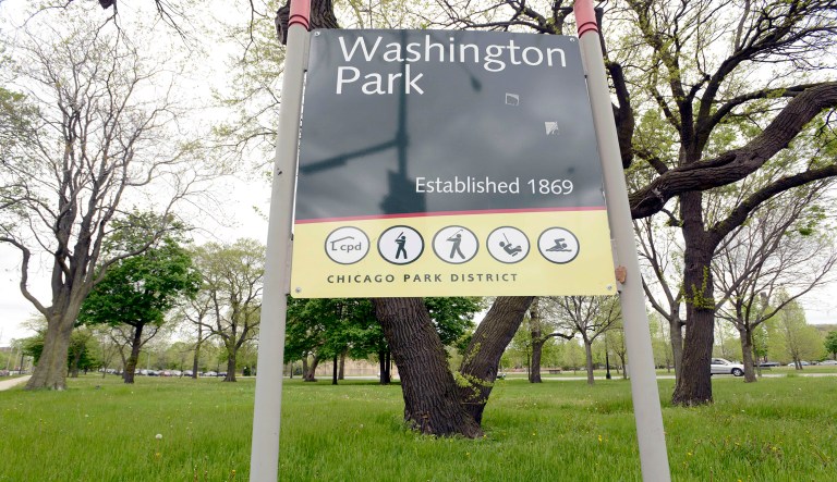 Bishop James Dukes, pastor of Liberation Christian Center, sent a letter to Chicago Mayor Rahm Emanuel calling for a statue of George Washington to be taken down from Washington Park. Dukes also wants the president's name removed from the park. (AP Photo/Paul Beaty)