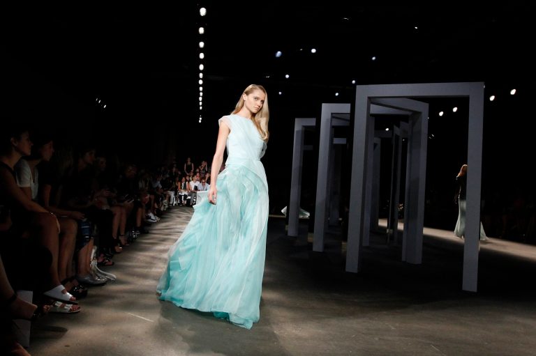 The Christian Siriano Spring 2015 collection is modeled during Fashion Week, Saturday, Sept. 6, 2014, in New York. (AP Photo/Jason DeCrow)