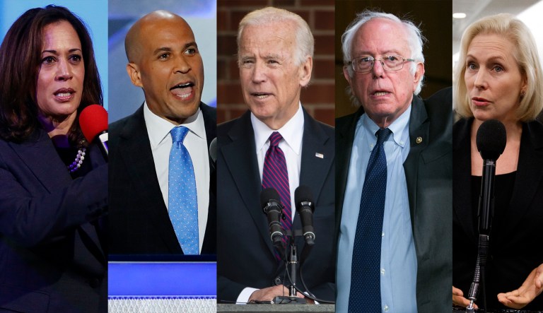 Kamala Harris, Cory Booker, Joe Biden, Bernie Sanders, Kirsten Gillibrand.