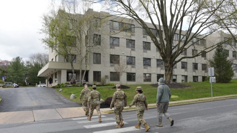 The Pennsylvania National Guard deployed a Joint Force Medical Strike Team to assist at a rehab and nursing home in Delaware County starting April 18. The team consists of 12 Army National Guard medics and six nurses from the PA Air National Guard. 