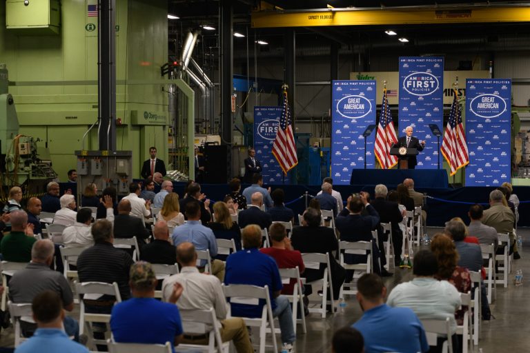 Vice President Mike Pence speaks at a âGreat American Comeback Tourâ event hosted by America First Policies on  June 12 in Butler County, Pa. 