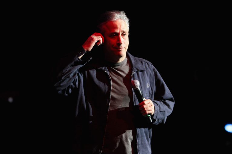 Jon Stewart performs onstage at the New York Comedy Festival and the Bob Woodruff Foundation present the 8th Annual Stand Up For Heroes Event at The Theater at Madison Square Garden on Nov. 5, 2014 in New York City. (Photo by Monica Schipper/Getty images for New York Comedy Festival)