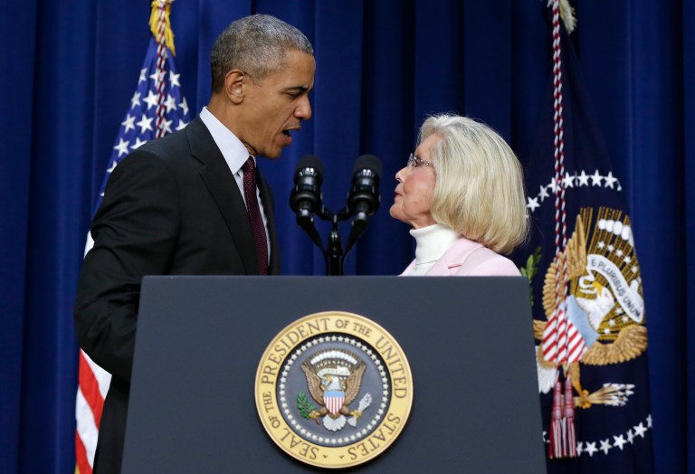 President Obama appeared with Lilly Ledbetter, who lost a pay discrimination suit before the Supreme Court. (AP Photo/Carolyn Kaster)