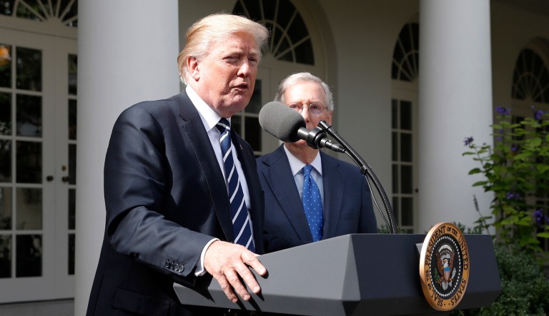 President Trump and Republicans have said the spending bill for fiscal year 2018 must include funding for the border wall. (AP Photo/Alex Brandon)