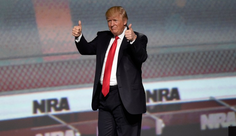 President Trump met with officials from the National Rifle Association Thursday night. (AP Photo/Mike Stewart)
