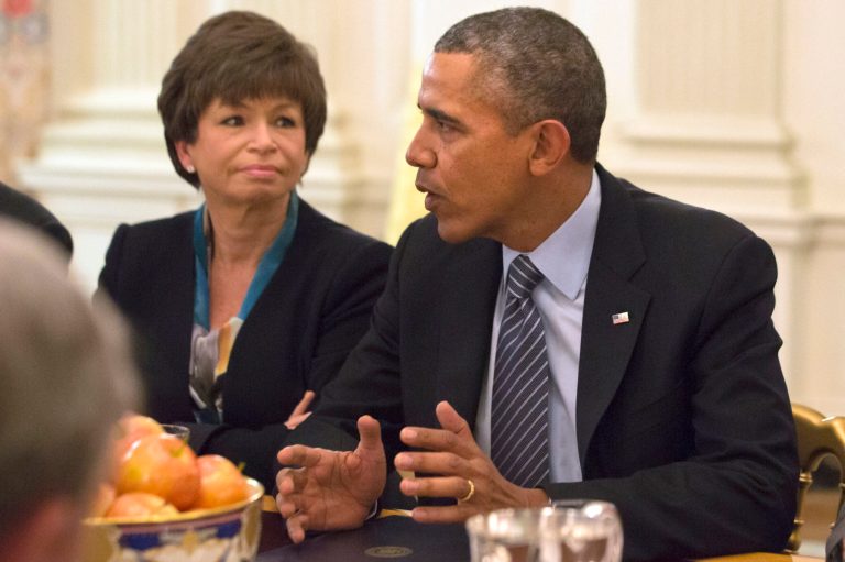 White House senior adviser Valerie Jarrett listens as President Obama speaks in the State Dining Room of the White House in Washington on Feb. 27. (AP Photo/Jacquelyn Martin)