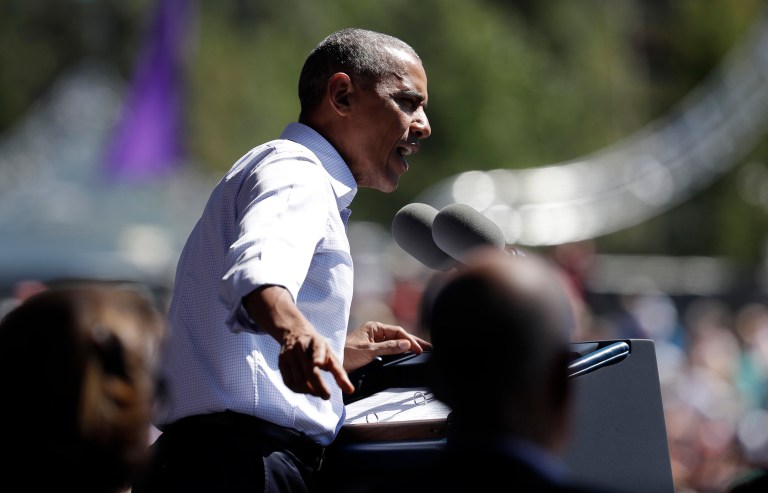A pro-climate change protester interrupted President Obama's speech on manmade climate change Thursday, prompting Obama to complain that he was being interrupted. (AP Photo/Carolyn Kaster)