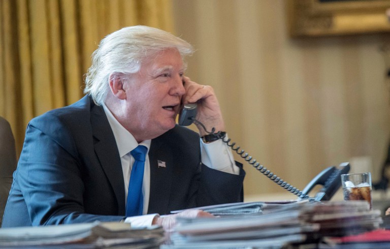 President Trump talked on the phone with Prime Minister Prayut Chan-o-cha of Thailand and Prime Minister Lee Hsien Loong of Singapore, according to the White House. (AP Photo/Andrew Harnik)