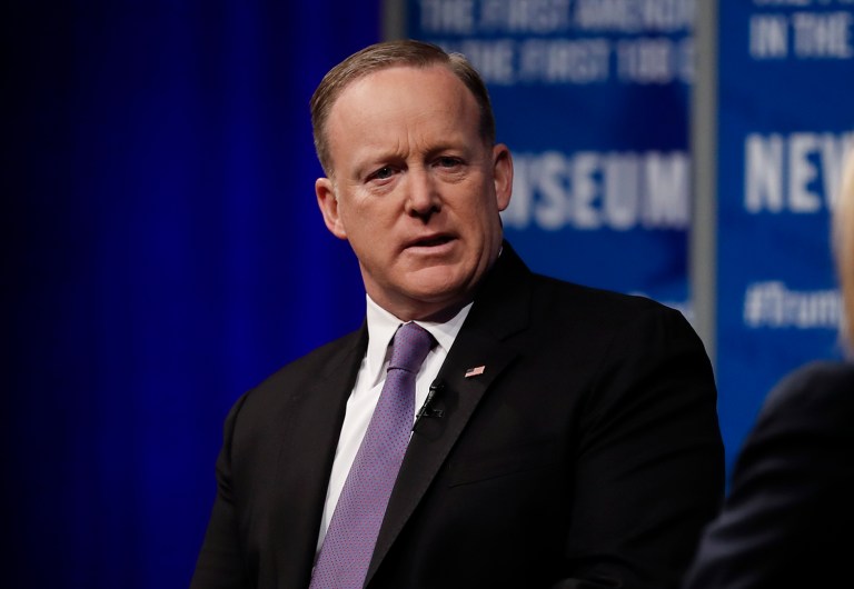 The press secretary addressed a crowd of roughly 75 people attending a fundraiser for the Republican Party of Virginia (AP Photo/Carolyn Kaster)