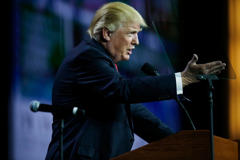 Republican officials downplayed Donald Trump's influence on the trade plank, arguing that his views aren't as outside the party mainstream as some political observers suggest. (AP Photo)