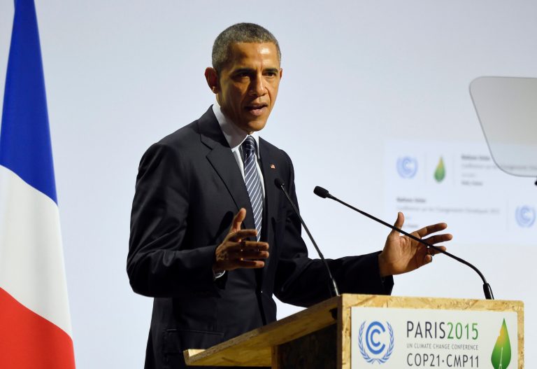 In Paris, President Barack Obama sought to encourage nations to make commitments to curb greenhouse gases. (Eric Feferberg/Pool Photo via AP)
