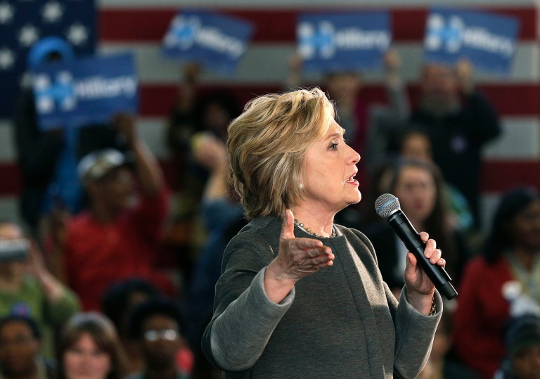 Democratic presidential candidate Hillary Clinton speaks during a campaign stop, Tuesday, April 5, 2016, in New York. (AP Photo/Julie Jacobson)
