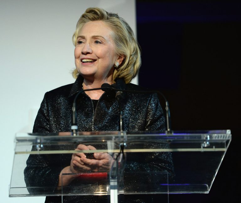 Hillary Rodham Clinton speaks onstage at the God's Love We Deliver 2013 Golden Heart Awards Celebration at Spring Studios on Oct. 16, 2013, in New York City. (Photo by Dimitrios Kambouris/Getty Images for Michael Kors)