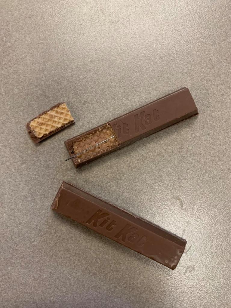 Kit Kat with a needle inside.