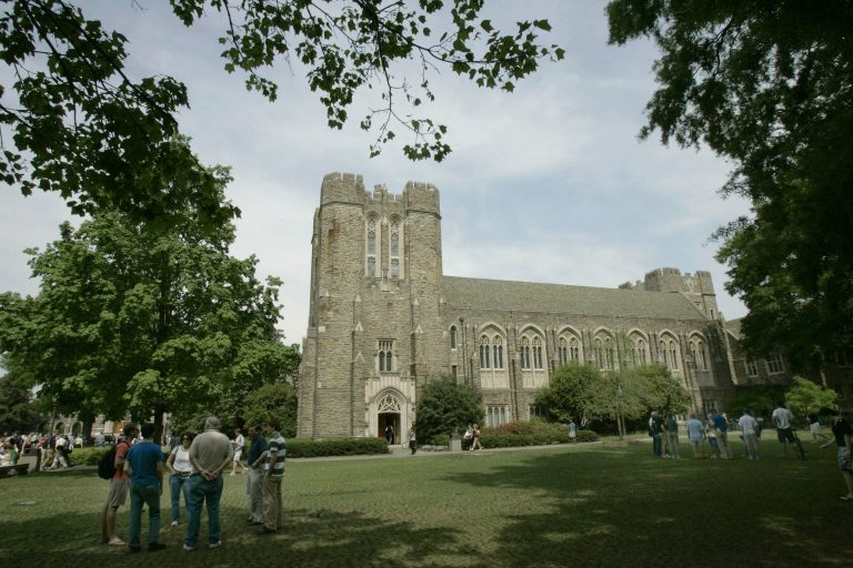 Visitors explore the Duke University campus. (AP/Gerry Broome)