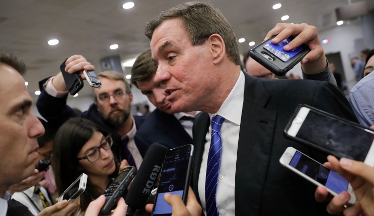 Text messages exchanged by Sen. Mark Warner, D-Va., and a lobbyist for a Russian oligarch were reportedly leaked to Fox News by Republicans on the House Intelligence Committee, the Senate Intelligence Committee found. (AP Photo/J. Scott Applewhite)