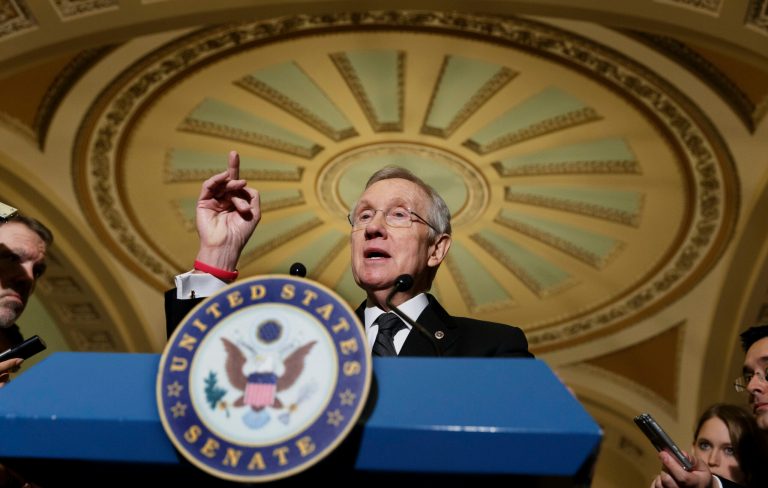 Senate Majority Leader Harry Reid of Nevada speaks during a news conference on Capitol Hill in Washington on Jan. 28. (AP Photo/J. Scott Applewhite)