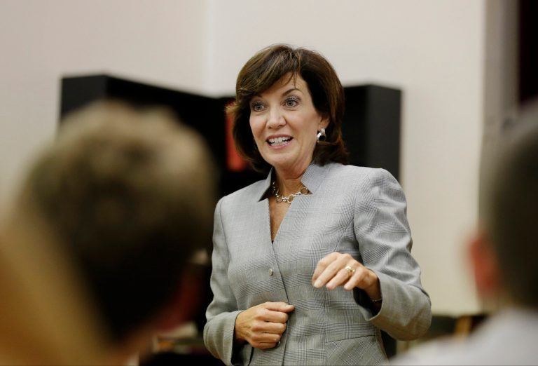 The former New York senator and secretary of state has recorded a robocall for Kathy Hochul, the Democratic candidate for lieutenant governor. (AP Photo/Frank Franklin II)