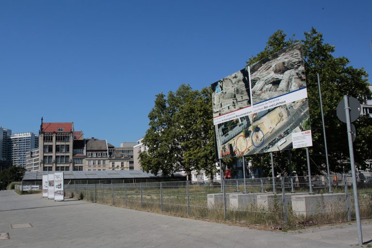 In this Friday, July 4, 2014 photo, the ground of the planned prayer and educational building House of One, is seen in Berlin. House of One will house a Jewish synagogue, a Christian church and a mosque.  (AP Photo/Markus Schreiber)