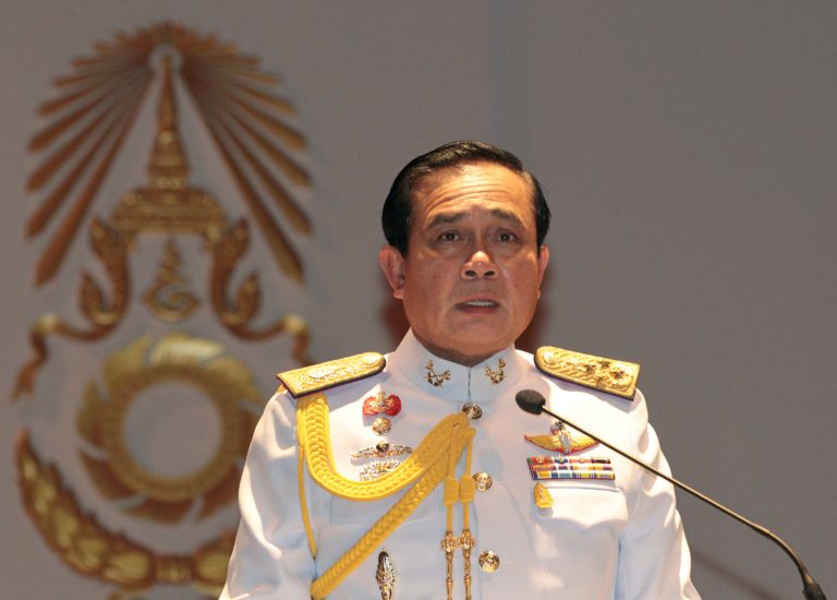 Gen. Prayuth Chan-ocha spoke at the start of his first press conference since Thursday's coup Monday , May 26 , 2014. Thailand's coup leader said Monday that the country's king had officially endorsed him to run the nation after the armed forces seized power last week. The announcement came one day after the junta warned protesters it was ready to crackdown on civilian opposition to its takeover.(AP Photo/Sakchai Lalit)